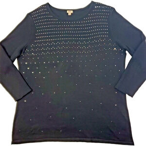 Reba Top XL Black Embellished 3/4 Sleeve Whimsigoth Sweater Shirt Womens Size